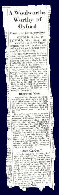 The London Times concluded that the controversial new store amidst the spires in Cornmarket was 'a Woolworths Worthy of Oxford' when it opened in 1957