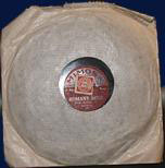 A Mimosa 'P' series 5&frac12; inch record produced for Woolworths between 1921 and 1923. The more popular of the two sides typically carries a stamp to show that the price includes a royalty for that song