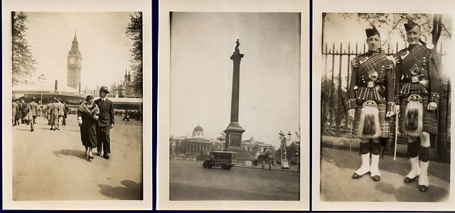 The Houses of Parliament, Nelsons Column and two kilted Scots Guards, photographed on a Woolworth's sixpenny VP twin camera in Spring 1937.  The picture quality is remarkable for a camera with no controls whatsoever!