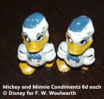 Mickey and Minnie Mouse condiments were sixpence each from the shelves of Woolworth's in the 1930s, and were one of the company's early character-branded lines