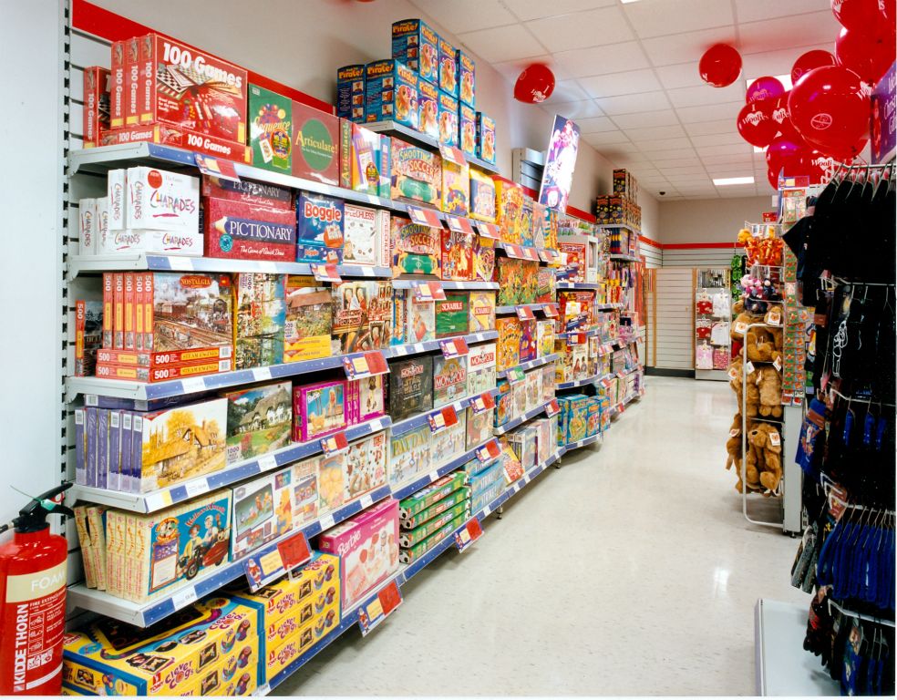 The back wall displays of Woolworths Downham, filled with Boxed Games