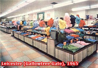 The clothing counters in the large Woolworth store at Gallowtree Gate, Leicester in 1965