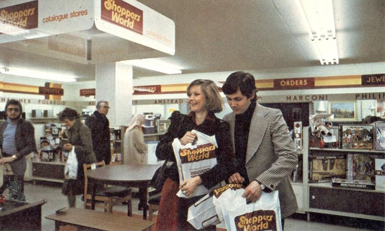 The interior of a Shoppers World store in 1975