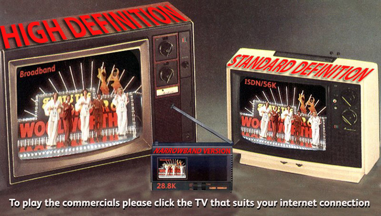 Please click the television set that best matches the line speed of your connection to the internet (or if your browser does not support this follow one of the hyperlinks below)