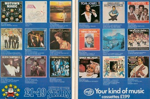 An advertisement for the selection of Music for Pleasure (MFP) budget records available in Woolworths' stores in the late 1970s.  Their back catalogue was second-to-none