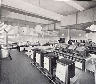 The "hygienic, modern kitchens" of the Woolworths Restaurant in Blackpool, pictured in Spring 1938