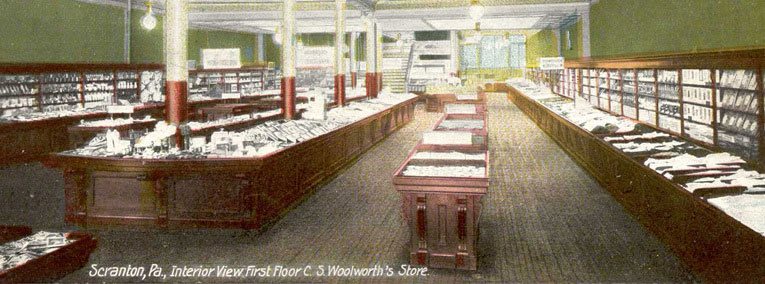 The well-appointed upper salesfloor at the C. S. Woolworth Five-and-Ten Cent Store in Scranton, Pennsylvania, pictured in around 1905