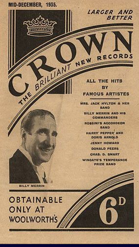 A brochure promoting the new, larger 78 rpm records sold on the Crown Label in Woolworth stores from 1935 onwards. These were given free to customers and bannered a particular artist or genre of music each month