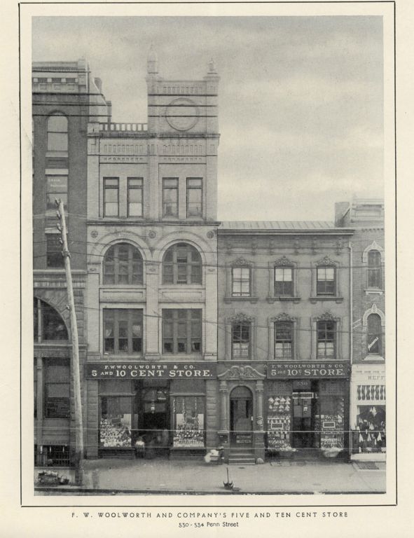 Frank Woolworth had to compromise to get more space in Reading, Pennsylvania, effectively operating two stores next door to each other. The salesfloors joined at the back of the premises.