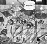 Kitchenware items from the early 3D and 6D range at the British Woolworths