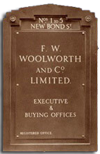 The name plate from the Woolworths headquarters in New Bond Street, which was the store chain's home from 1930 to 1959