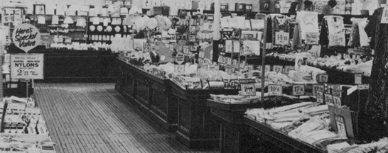 Older stores struggled to display new ranges like fashions on their mahogany counters. Managers had to improve to display hanging garments.