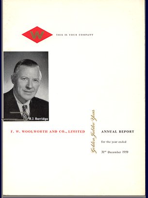 The F.W. Woolworth Annual Report from 1959, which reported a remarkable 20% increase in sales as a result of the Golden Jubilee and a 2p bonus dividend on every 25p share as a treat for investors. The cost of the extra dividend was &pound;1.4m