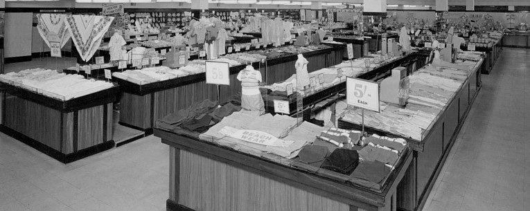 An enlarged range of fashions and clothing on sale in Woolworth's Portsmouth in 1953