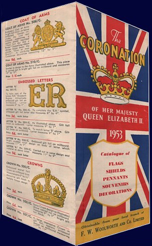 This four page brochure detailing Woolworths' range of Coronation items was distributed free to customers in the Spring of 1953
