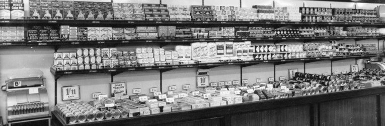A serve yourself food supply in the new small store at Walsgrave Road, Coventry in 1953