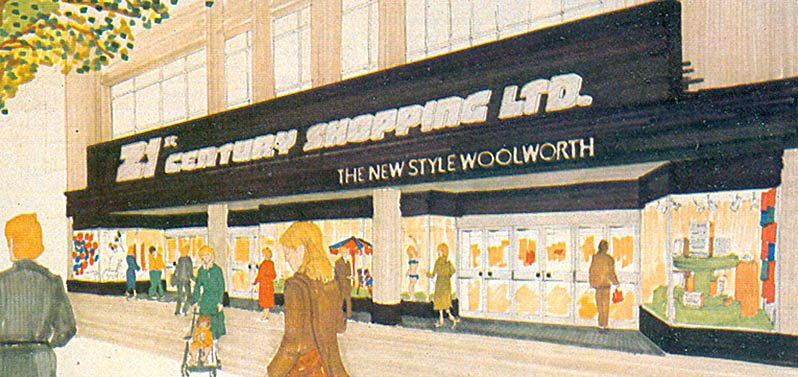 An artist's impression of the fascia at the Bristol 21st Century Shopping store, which was captioned 'The New Style Woolworth'