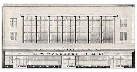 The architect's drawing for a "new, modern" Woolworth's in South Shields. A similar design was used for the branches in Bristol, Southsea, Portsmouth and Norwich