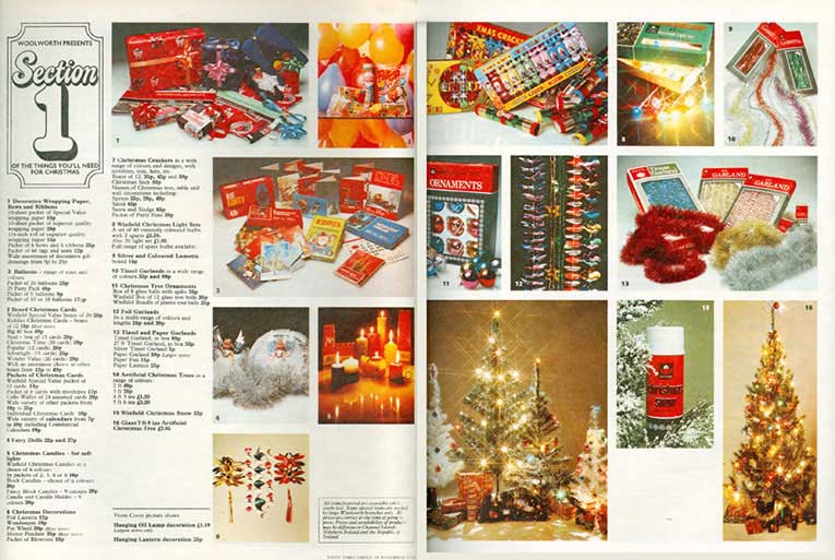 A sample spread from Woolworths UK's first national Christmas Catalogue, which was distributed with the Radio Times (the country's best selling magazine) in November 1972,  Click to open a full resolution version of this spread in a new browser window.