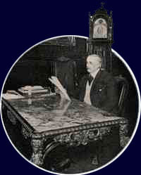 Frank Woolworth sits at his desk in the Empire Room at the top of the Woolworth Building.  (Image: Hearst's Magazine, October 1912)