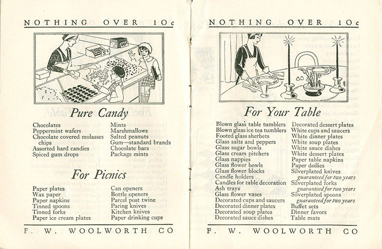 Pure Candy (Pic'n'Mix) and For Your Table - a double-age spread from the original Woolworths 'big books', dating from 1929