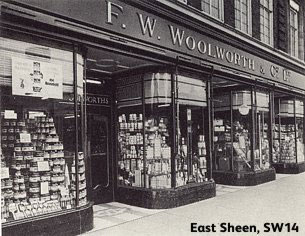 The curved windows and glass globe lighting of British F. W. Woolworth stores looked increasingly dated through the late 1950s and early 1960s.