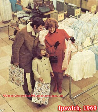 A family group shop the new extended fashion shop in the enlarged Woolworth superstore in Ipswich, Suffolk, UK in 1969