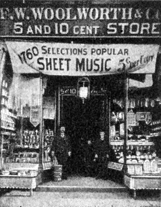Woolworth stores started to sell sheet music in the USA in 1895.  The store pictured is in Utica, New York