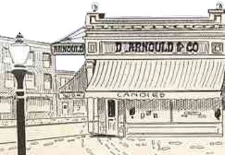 An artist's impression of the premises of the small New York sweet factory of D. Arnould & Co.  They saw sales rocket after their offer to Woolworths was accepted, always getting first refusal on any new request to supply