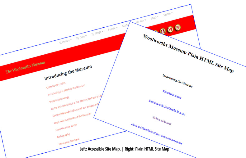 Our two site maps - accessible version (left) and plain HTML version on the right