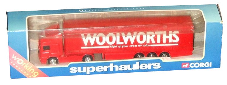 A diecast Woolworths lorry from Corgi's Superhaulers Range, dating from around 1995.
