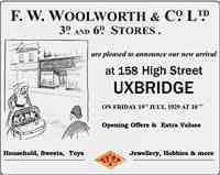 Opening advertisement for the High Street, Uxbridge, Woolworth store (No. 370) in 1929