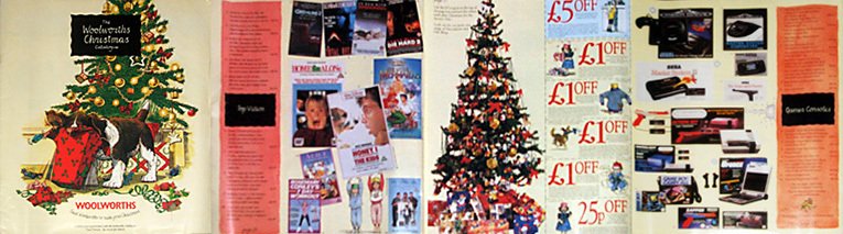 By 1991 the Woolworths Christmas Catalogue was aspirational and included lots of stylish features alongisde lots of toys, clothes, sweets and videos. Computer game consoles featured strongly on the back cover.