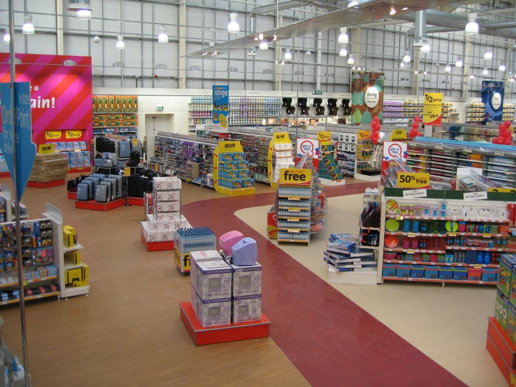 The red walkway guiding shoppers around the Bristol Hartcliffe out-of-town Woolies