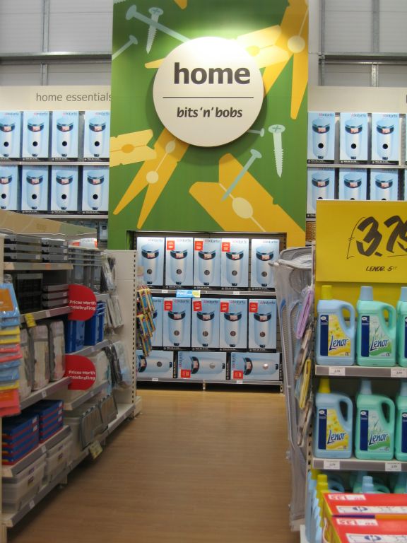 Huge displays of Brabantia pedal bins in an out-of-town Woolworths store in 2005. There are twice as many as you can see, as each bin has another smaller one hidden inside. (2005)