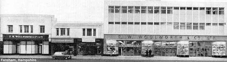While the US Woolworths were relocating stores into shopping centres, the British company preferred to move into larger more modern premises next door to the old store, as shown here in Fareham, Hampshire in May 1965.