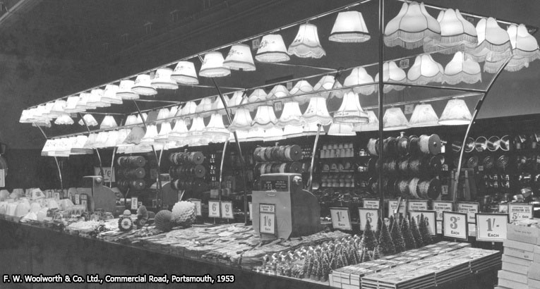 A bold display of Christmas Decorations in the F. W. Woolworth store in Portsmouth, Hampshire, UK in 1953