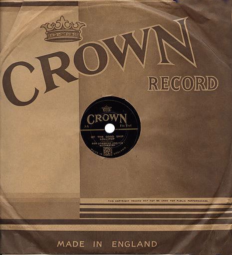 Nine inch (22.5cm) Crown Records like this one were best sellers at Woolworth's between 1935 and 1937. They played at 78rpm and were just sixpence each.