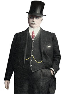 At his most dapper, Frank Woolworth in his top har and three-piece suit, wiih his trademark red tie, looking every inch the Merchant Prince.