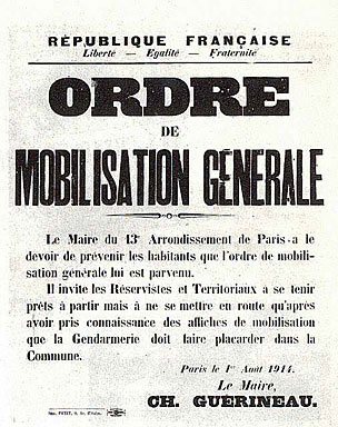 The official mobilisation notice for French troops - August 1914