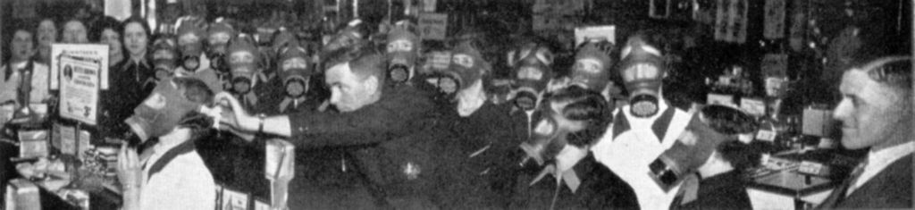 ... frightened by gas mask drills, like this one in Wolverhampton