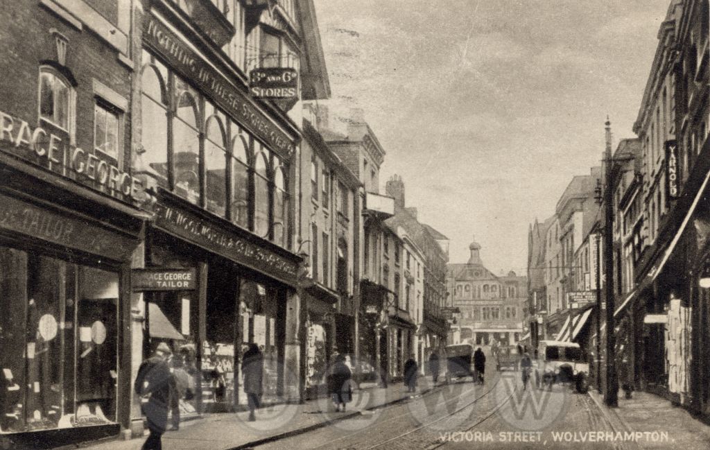 The first Woolworth store in the Midlands opened at 58-59 Victoria Street, Wolverhampton in June 1912. By this time the huge Venetian-style glazing on the upper floor had become a company favourite, flooding the upper salesfloor with light, and offering shoppers commanding views of the displays from out in the street.