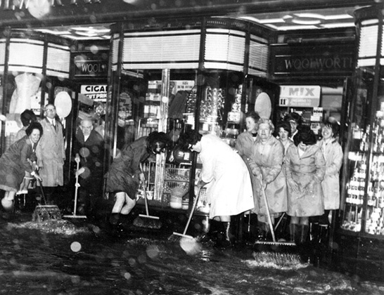 Battling the elements required all available hands at Teignmouth Woolworth's (No. 466) in the 1960s