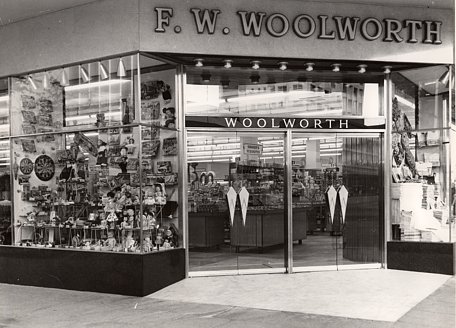 The main entrance doors to the Bulawayo Woolworths Store in Zimbabwe, pictured in 1964