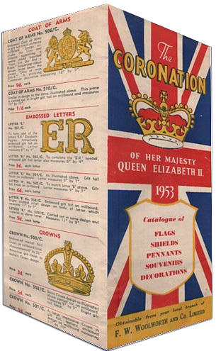 This four page brochure detailing Woolworths' range of Coronation items was distributed free to customers in the Spring of 1953