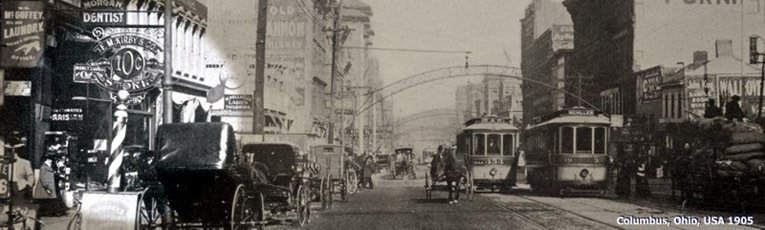 The original five and ten cent store in Columbus, Ohio - one of the early branches of Fred Kirby's F. M. Kirby & Co., pictured in 1905.  This town became the location for the first Woolco store