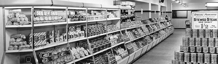 A fully-fledged supermarket at Woolworths in Briggate, Leeds in 1959.