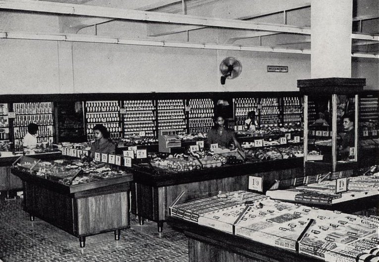 The salesfloor of the first Woolworths in Jamaica (located in King Street, Kingston) just before opening in November 1954