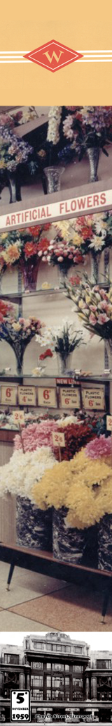 A bold display of artificial flowers, which added a splash of colour to the stores in the 1950s