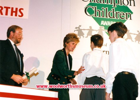 HRH The Princess of Wales presents the Barnado's Champion Children Awards 1993, sponsored by Woolworths